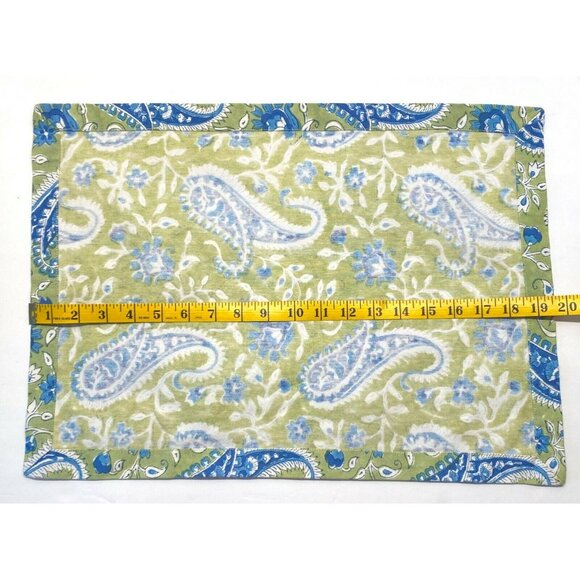 Handmade Paisley Placemats Set of 4 Green Blue Tapestry Style - Picture 4 of 7